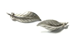 Vintage 1960s Signed Coro Silvertone Large Leaf Clip Earrings - $13.95