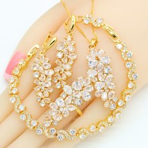 White Zirconia Luxury Gold Plated Jewelry Sets for Women Earrings Necklace Penda - £29.89 GBP