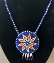 Vintage Native American Zuni Southwest Seed Bead Beaded Necklace Medallion - $27.79