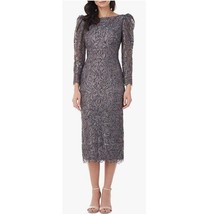 JS Collection Women 10 Gray Lace Puff Sleeve Midi Evening Dress RETAG BC42 - $97.02