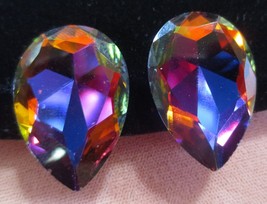 Vintage  mid-century Chandelier Crystal Clip Earrings aurora borealis - £39.09 GBP