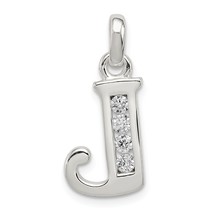 Sterling Silver White CZ Initial Letter J Pendant Charm Jewelry - £23.72 GBP