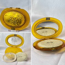 MCM Ton-Ton Lucite Compact Yellow Grape Bunches Oval Mirrored Powder Box - $39.55