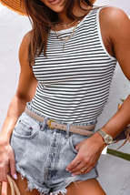 Striped Ribbed Round Neck Tank - $29.32