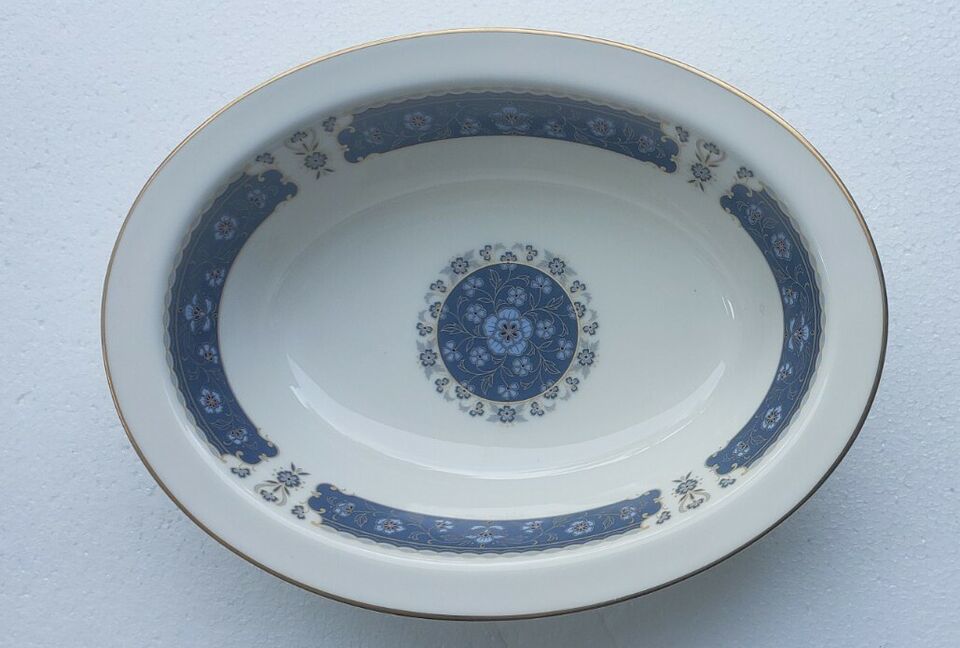 Vintage VEGETABLE DISH 24K Gold Set Carico BLUE Renaissance Fine China 7951 - $148.49
