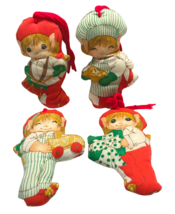 Stuffed Fabric Christmas Ornaments Vintage Handmade 6 Inch Elves 70s Lot of 4 - £17.58 GBP