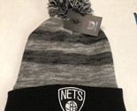 NBA Brooklyn nets mens beanie pom striped hat fleece line  Cuff Roll OSF... - £15.90 GBP