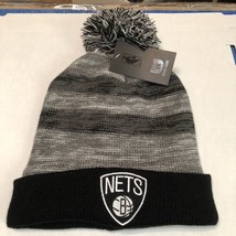 NBA Brooklyn nets mens beanie pom striped hat fleece line  Cuff Roll OSF... - £15.77 GBP