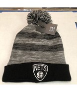 NBA Brooklyn nets mens beanie pom striped hat fleece line  Cuff Roll OSF... - $26.86 CAD
