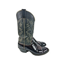 Justin Cowboy Boots 9.5 9 1/2 D Dark Navy Blue &amp; Dk Burgundy Leather Embroidered - £117.64 GBP