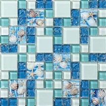 Beach House Style Bathroom Tile Blue &amp; White Crackle Glass Backsplash Se... - £145.43 GBP