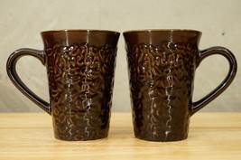 Vintage Lot 2 KAHULA Brand Liquor Brown Coffee Mugs Raised Bean Relief P... - £9.91 GBP