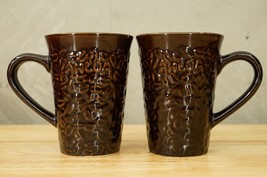 Vintage Lot 2 KAHULA Brand Liquor Brown Coffee Mugs Raised Bean Relief P... - $12.61