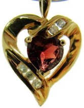 10Kt Gold Red Heart Garnet Heart Pendant Simulated Cubic Zirconia Love Vintage - £77.84 GBP