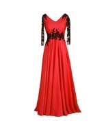 Kivary Vintage Sheer Long Sleeves V Neck Beaded Formal Prom Evening Dres... - £101.68 GBP