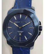 Perry Ellis Decagon Men&#39;s Watch Blue 46mm New /tags leather band Christm... - $64.15