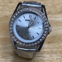 Unused Manhattan By Croton Silver Rhinestone Leather Analog Quartz Watch~New Bat - £9.45 GBP