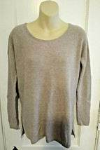 Gap Brown Grey Long Sleeve Ribbed Round Neck Tunic Shirt Side Slits - £7.18 GBP