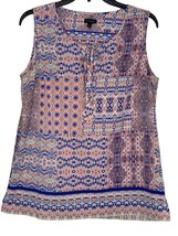 Talbots Women Tank Top Sleeveless Boho Mid Button Front Tie Multicolor M... - £15.81 GBP