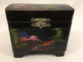 Small Black Lacquer Music Jewelry Box Made in Japan Hand Painted - £33.83 GBP