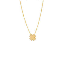 14K Solid Yellow Gold Mini Clover Cut Out Dainty Necklace - Minimalist 16&quot;-18&quot; - £121.34 GBP