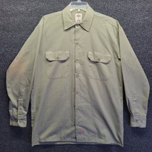 Dickies Khaki Shirt Long Sleeve Work Shirt Sz M Men Beige Classic - £15.18 GBP