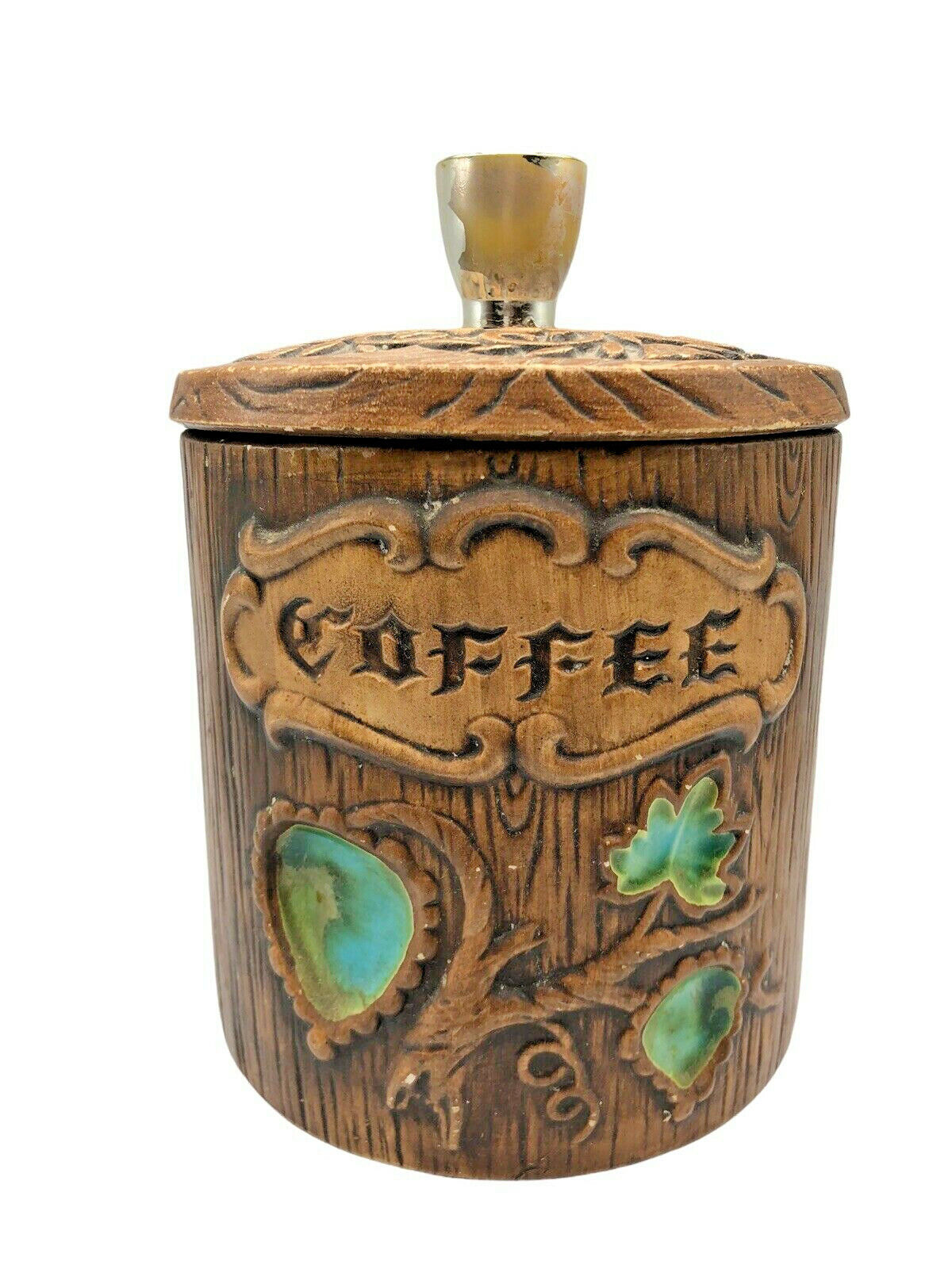Vtg Coffee Canister Treasure Craft Lidded Jar Brown 60s 70s MCM Kitchen Storage - $55.74