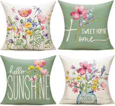 Spring Outdoor Throw Pillow Covers 18X18 Set of 4 Garden Flowers Farmhou... - £21.92 GBP