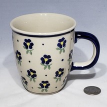 Boleslawiec Polish Pottery Blue Flowers Mug 12 oz Hand Made in Poland #506 EUC - £17.65 GBP