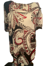 CHICO&#39;S LADY&#39;S BLOUSE SZ 1  BLACK  RED WHITE PAISLEY  KEY HOLD SHORT SLEEVE - $20.33 CAD
