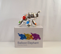 Balloon Elephant Money Bank Made by Humans Polka Dot Silver Finish Ceramic - $33.68