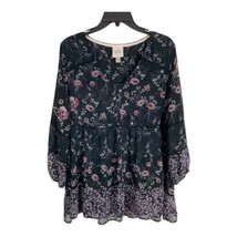 Knox Rose Womens Shirt Adult Size XXL Black Floral Sheer 3/4 Sleeve V Neck - £19.69 GBP