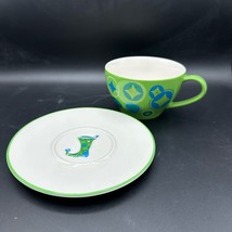 Starbucks Coffee Cup and Saucer Holiday 2006 Green &amp; Yellow Stocking 12 oz - $18.39