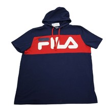Fila Shirt Mens XL Blue Logo Print Short Sleeve Drawstring Hoodie Casual... - £23.36 GBP