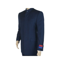 Men Apollo King Banded Collarless suit Mandarin 5 Hidden Button Panel AG52 Navy image 5