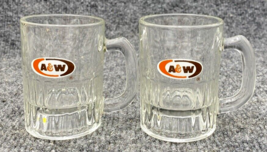 A&amp;W Root Beer Mini Baby Mug 3&quot; Glass AW Oval Logo Thick Glass Lot of 2 Soda - $12.86