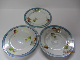 3 Vintage Japanese Porcelain Seiei Co Leaf Design Lusterware Dessert Plates - £7.82 GBP