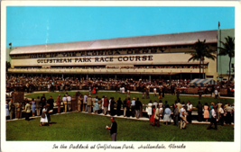 Vtg Postcard Gulfstream Park Race Course, Paddock, Hallandale Fla., PM 1962 - £4.51 GBP