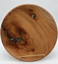Wood Shallow Dough Console Trinket Blue Resin Accent Bowl Red Oak Signed Decor - £44.14 GBP