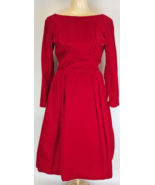 1950s Red Velvet Longsleeve Pleated Swing Party Dress Fits S 6/8 26&quot; Wai... - £116.95 GBP