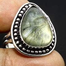 Natural Labradorite Green Fire Pear Gemstone Handmade Ring Gift Jewelry Size 7 - $6.79