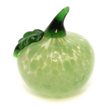 Vintage Art Glass Hand Blown Paperweight Vegetable Green Tomato Leaf 2.5&quot; - £11.84 GBP