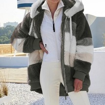 Autumn Winter Warm Plush Pocket Hooded Streetwear Loose Lady Outerwear Coat, AGr - £19.80 GBP