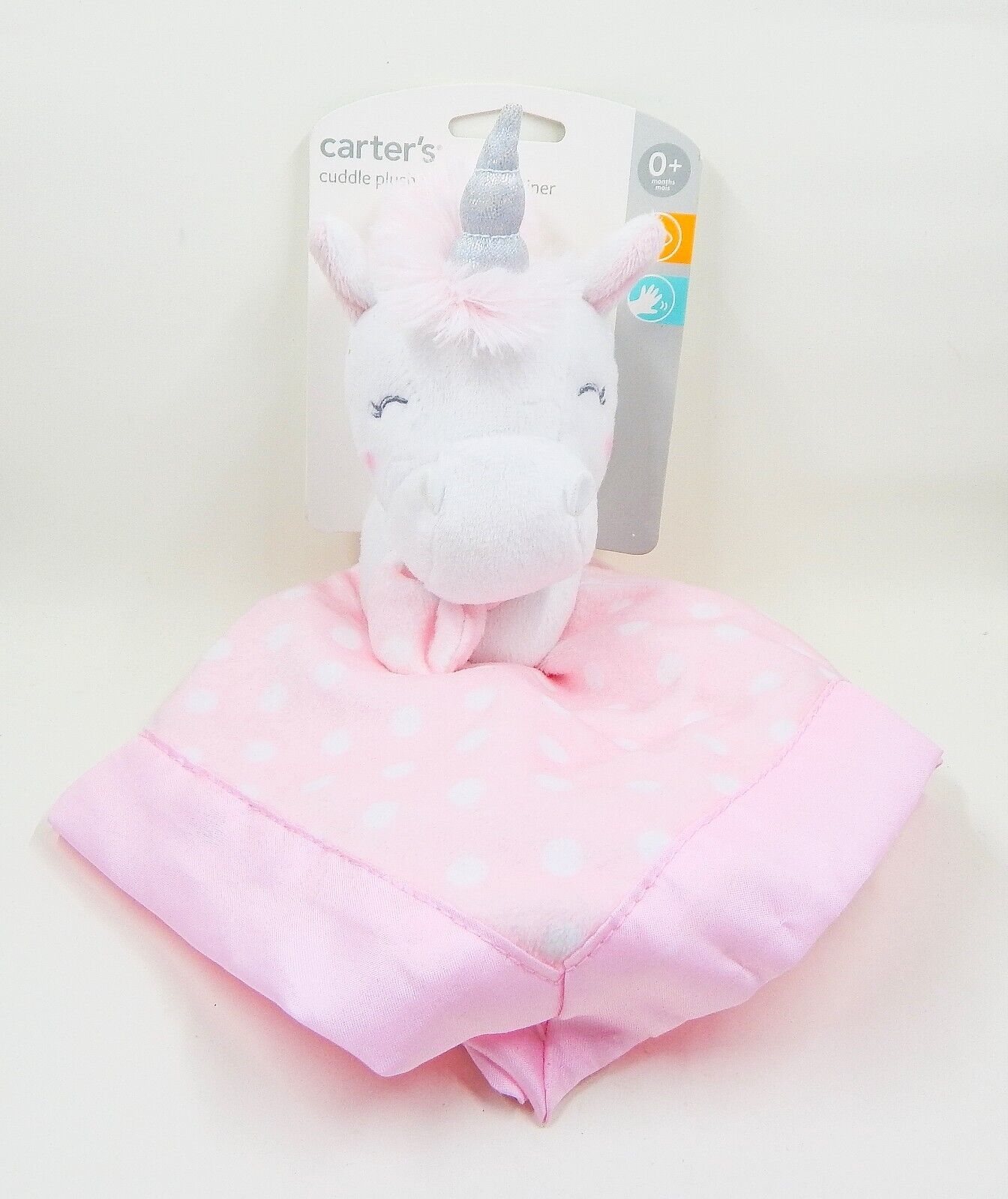 Carters Cuddle Plush Unicorn Baby Security Blanket Lovey Pink White Satin Edge - £23.58 GBP