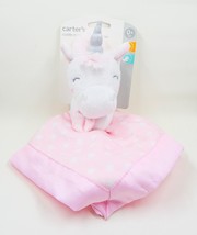 Carters Cuddle Plush Unicorn Baby Security Blanket Lovey Pink White Satin Edge - £23.89 GBP