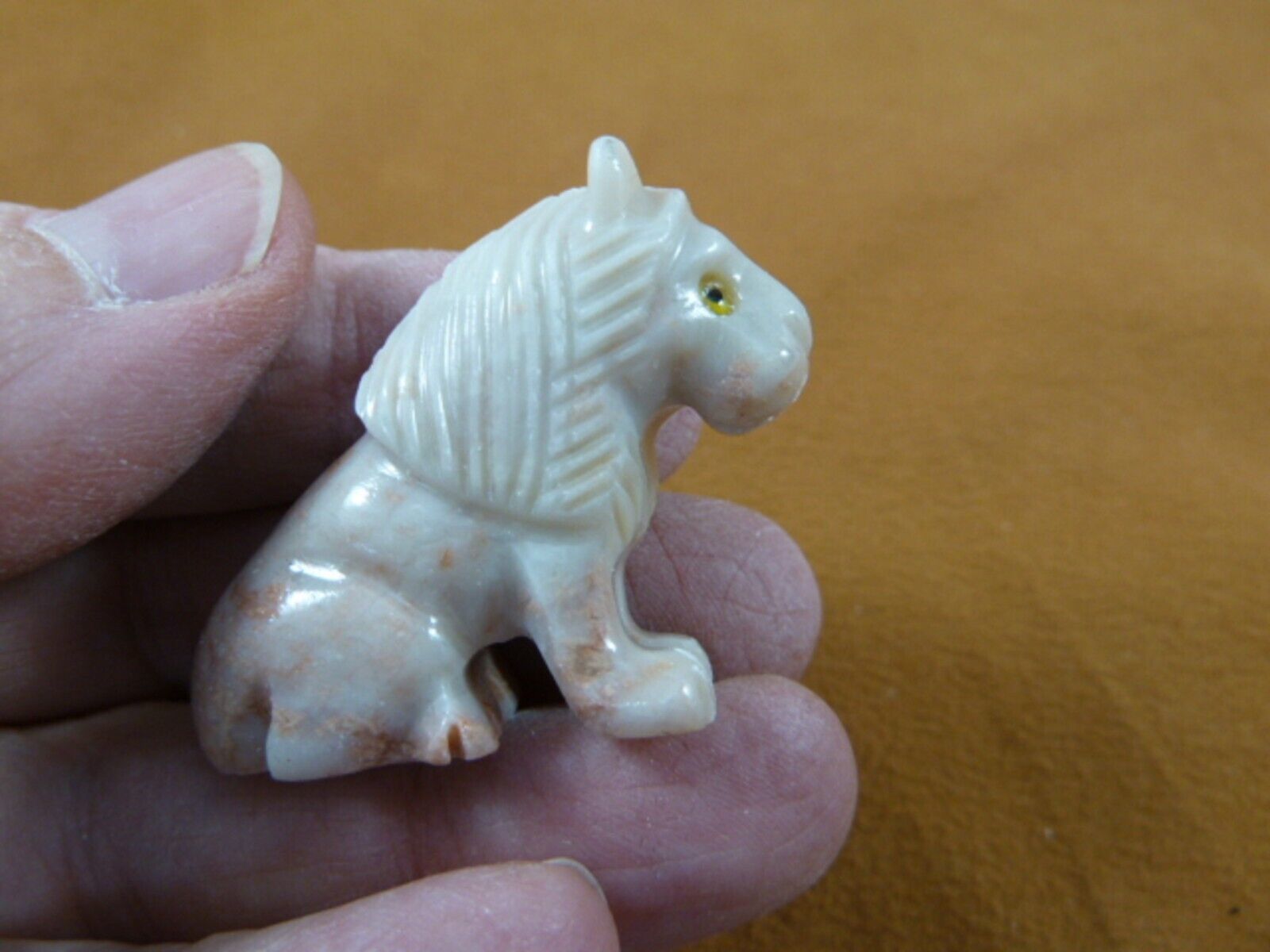 Y-LIO-SI-6 white red gray LION wild cat carving SOAPSTONE PERU FIGURINE cub - $8.59