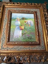 ORIGINAL OIL ON CANVAS LADIES IN THE PARK SIGNED 20 x 19&quot; FRAMED - $196.97