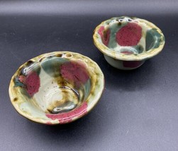 DK Clay 1996 Trinket Dish Salsa Dipping Sauce Bowl Pottery Drip Glaze Lo... - $35.63