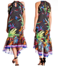 $356 Eva Franco Peking High Low Dress 4 Colorful Exotic High Neck Front Keyhole - £76.37 GBP