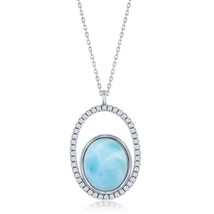 Sterling Silver Oval Larimar with CZ Necklace - £63.98 GBP